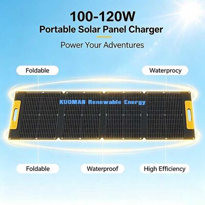 Panel solar plegable de alta eficiencia de 100-120W, cargador solar portátil a prueba de salpicaduras para aventuras fuera de la red