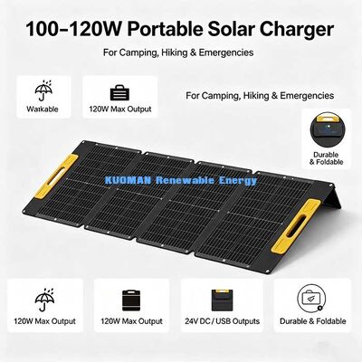 Panel solar plegable de alta eficiencia de 100-120W, cargador solar portátil a prueba de salpicaduras para aventuras fuera de la red