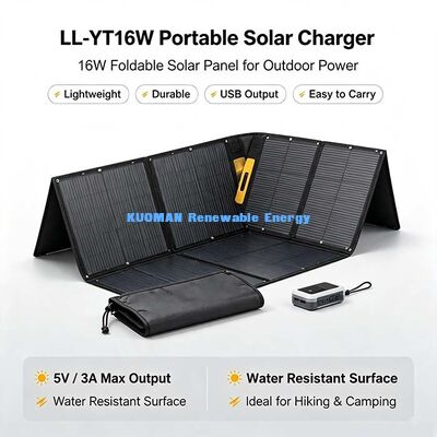 Cargador de panel solar plegable de 16 W, energía solar portátil USB-C para senderismo, camping, mochilero