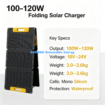 Cargador solar plegable impermeable de 105W, panel solar portátil fuera de la red para viajes largos de camping
