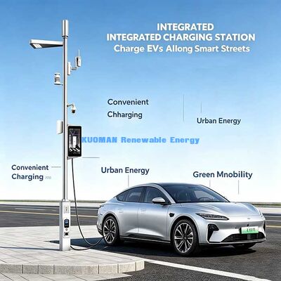 Poste de luz inteligente para ciudad, poste de calle inteligente con cámara CCTV, punto de acceso WiFi y estación de carga para vehículos eléctricos