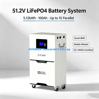 Batería de litio de 51,2 V y 100 Ah, 5,12 kWh, 98% de eficiencia de ida y vuelta para almacenamiento de energía solar